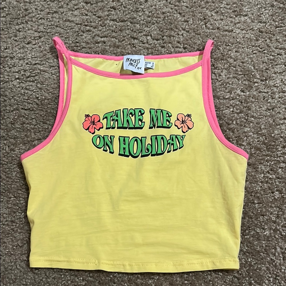 Yellow Tank Top with Pink Trim